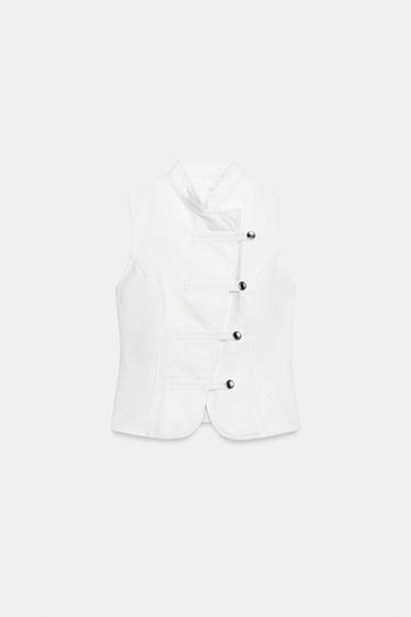 TOP Z1975 EN DENIM À BRANDEBOURGS - Blanc de Zara - Image 6