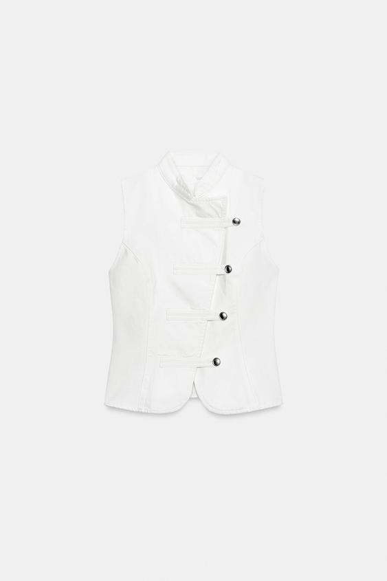 TOP Z1975 EN DENIM À BRANDEBOURGS - Blanc de Zara - Image 6