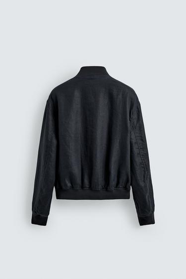 100% LINEN BOMBER JACKET - Navy blue by Zara - Image 8