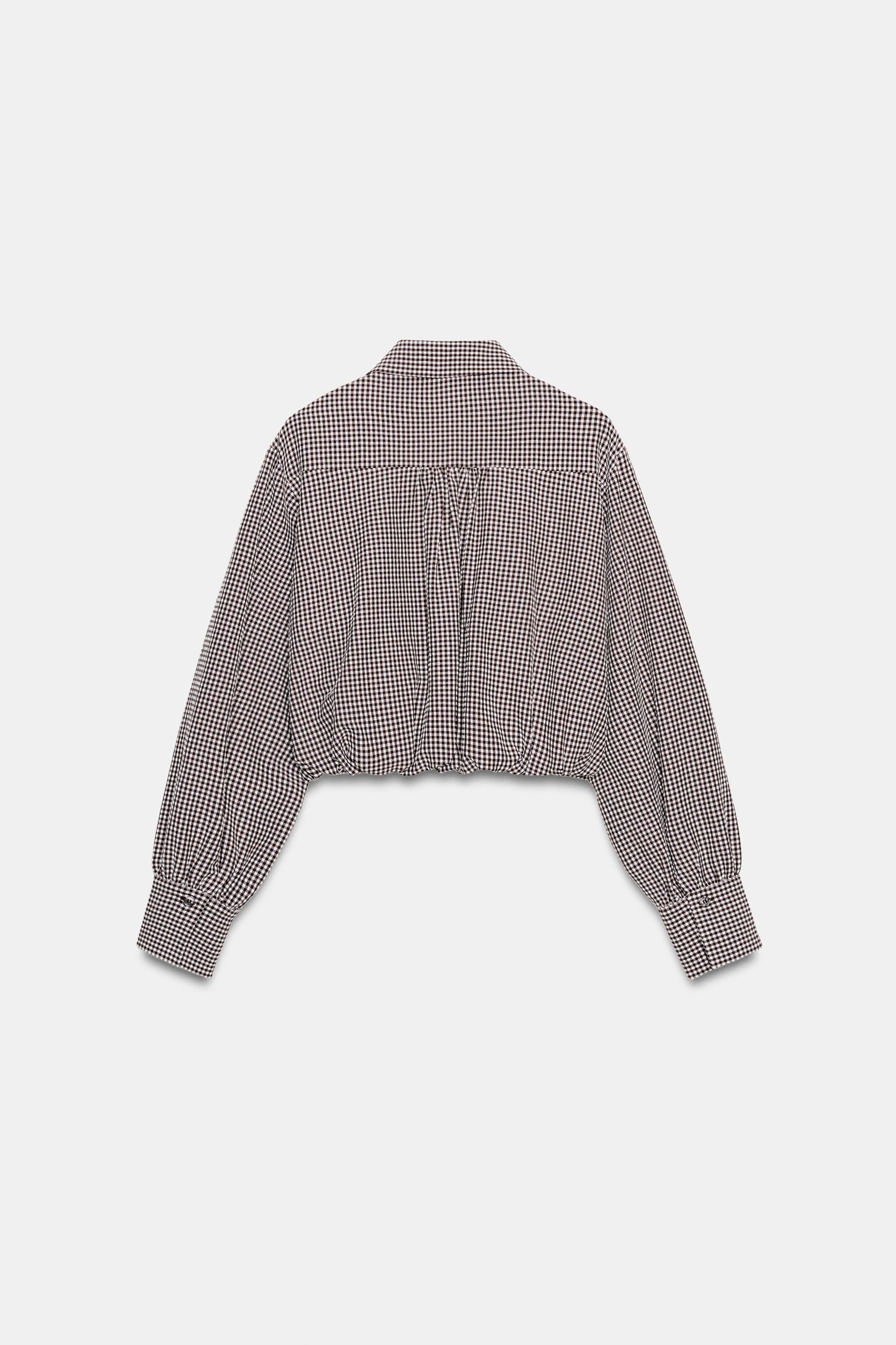ギンガムチェック柄バルーンシャツ - ブラウン/ エクリュ | ZARA Japan 