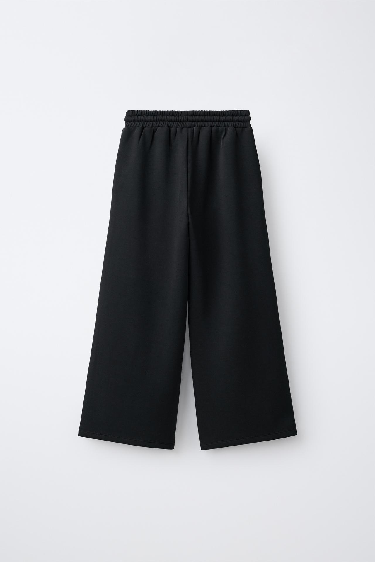 CONTRAST SPORTY WIDE-LEG PANTS — Black