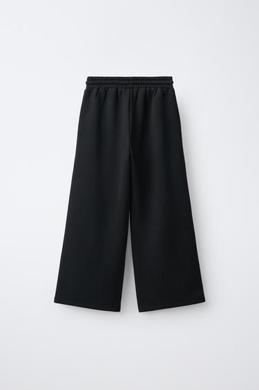 CONTRAST SPORTY WIDE-LEG PANTS — Black 2
