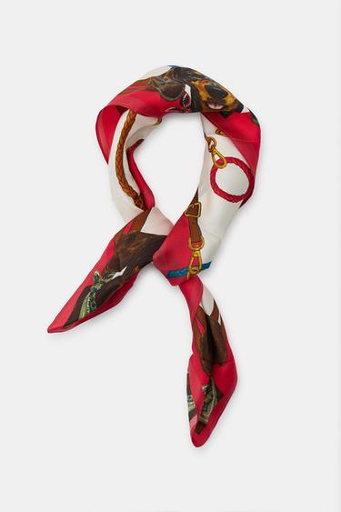 Zara 100% SILK DACHSHUND PRINT SCARF - Red