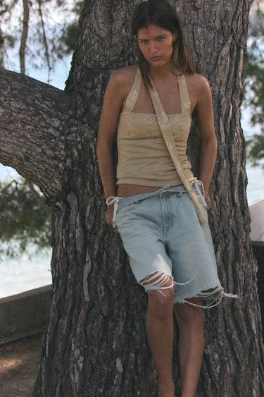 TOP HALTER BORDADO - Verde claro de Zara