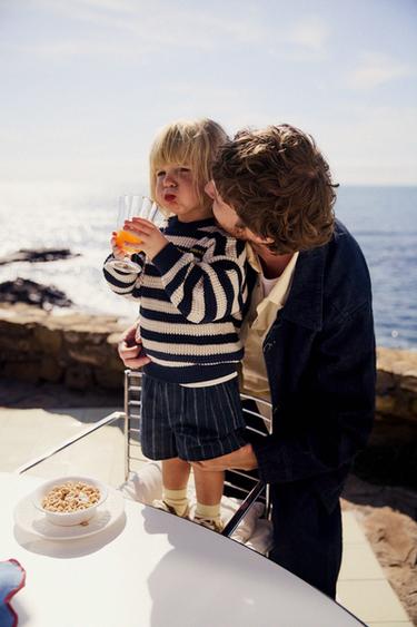 STRIPED COTTON LINEN BERMUDA SHORTS - Navy blue by Zara