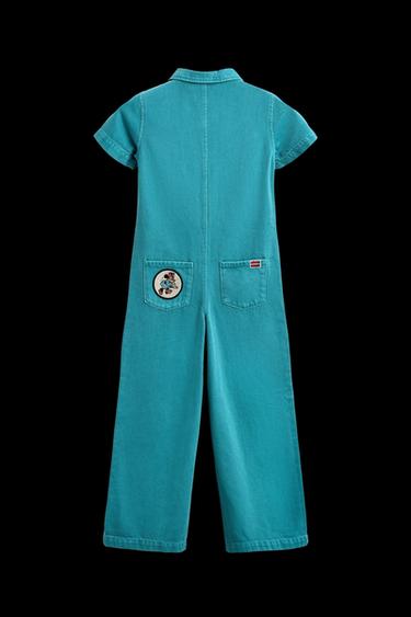 EMBROIDERED PATCH DENIM JUMPSUIT HARRY LAMBERT FOR ZARA X DISNEY - Turquoise by Zara