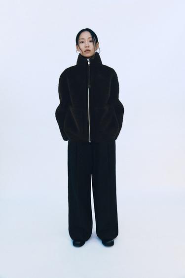 ZW 컬렉션 양면 페이크 시어링 재킷 - Zara 다크 브라운
