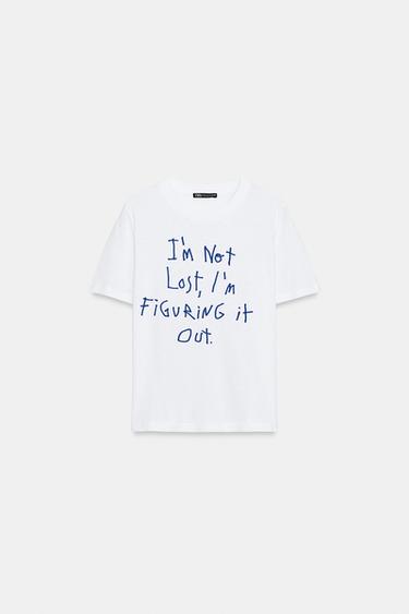 Zara TEXT T-SHIRT - White / Navy