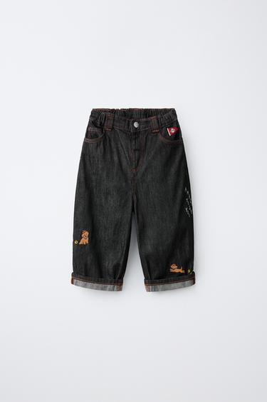 JEANS ფართო ნაქარგი ძაღლები - Zara-ს Black