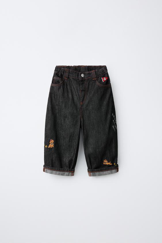 BAGGY JEANS WITH DOG EMBROIDERY - Black by Zara - Image 0