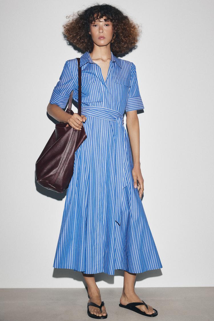 blue striped shirt dress zara Zara Woman Blue Striped Rustic Dress Zara STRIPED SHIRT DRESS ZW COLLECTION  Blues ZARA Australia