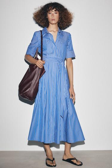 VESTIDO CAMISERO RAYAS ZW COLLECTION  - Azules de Zara - Imagen 0