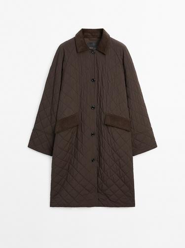 Zara Long water-repellent coat with corduroy detail - Chocolate