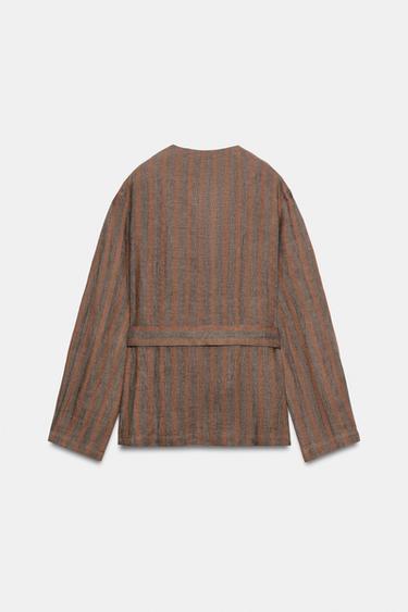 VESTE À RAYURES 100% LIN - Brown Stripes de Zara - Image 9