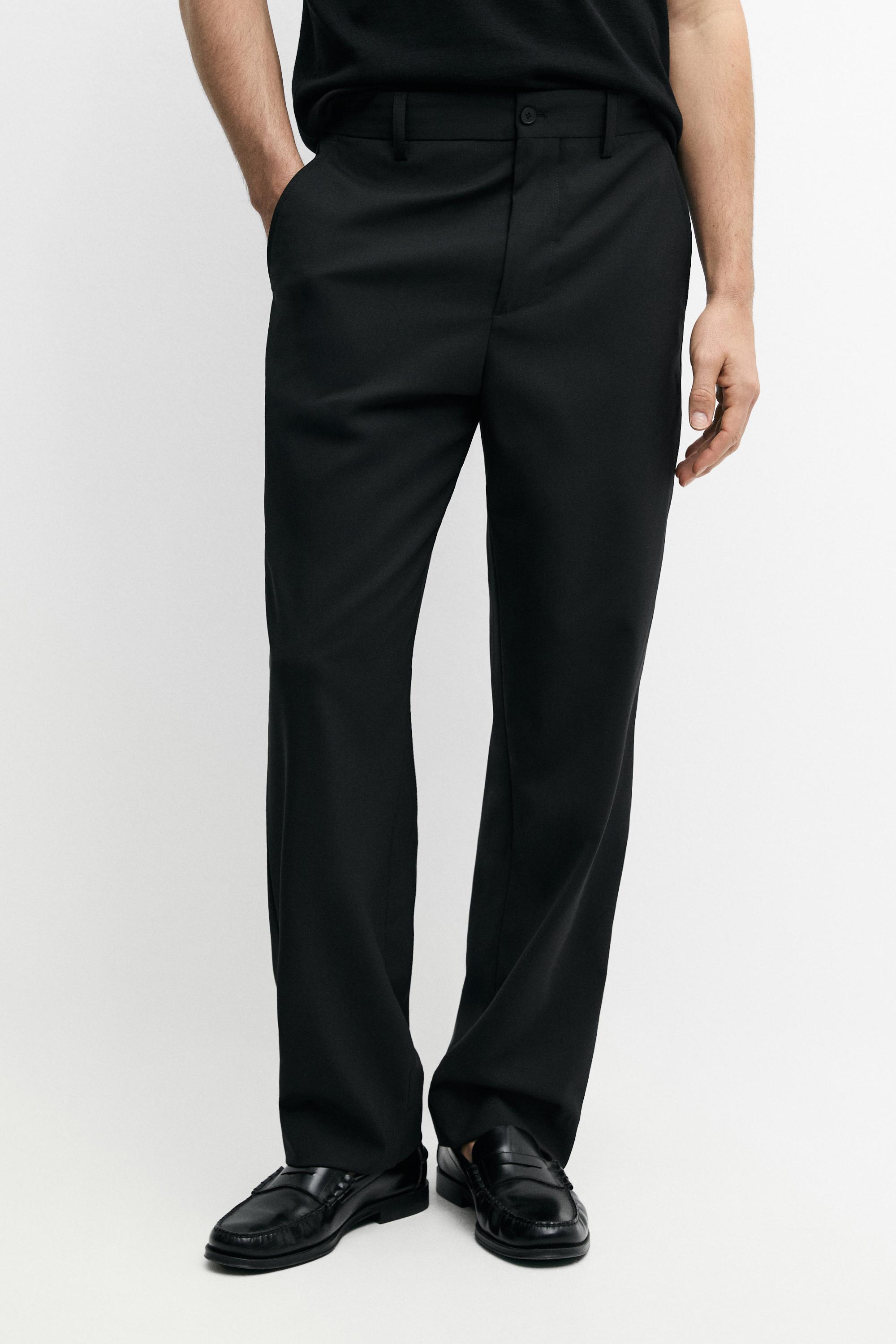 Wide-leg cool wool suit trousers — Black