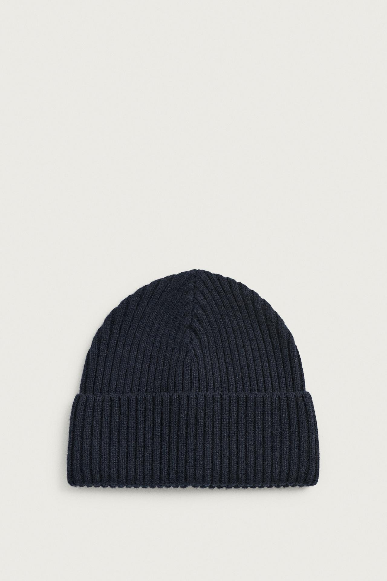 WOOL BLEND KNIT BEANIE — Dark navy