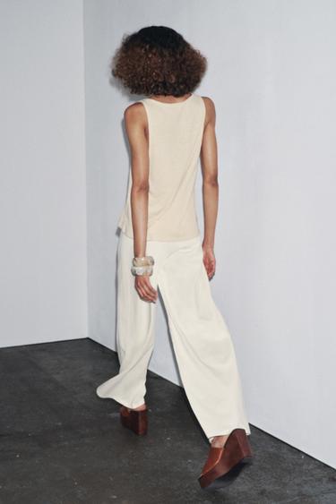 LINEN AND COTTON BLEND STRAPPY TOP - Sand by Zara - Image 2