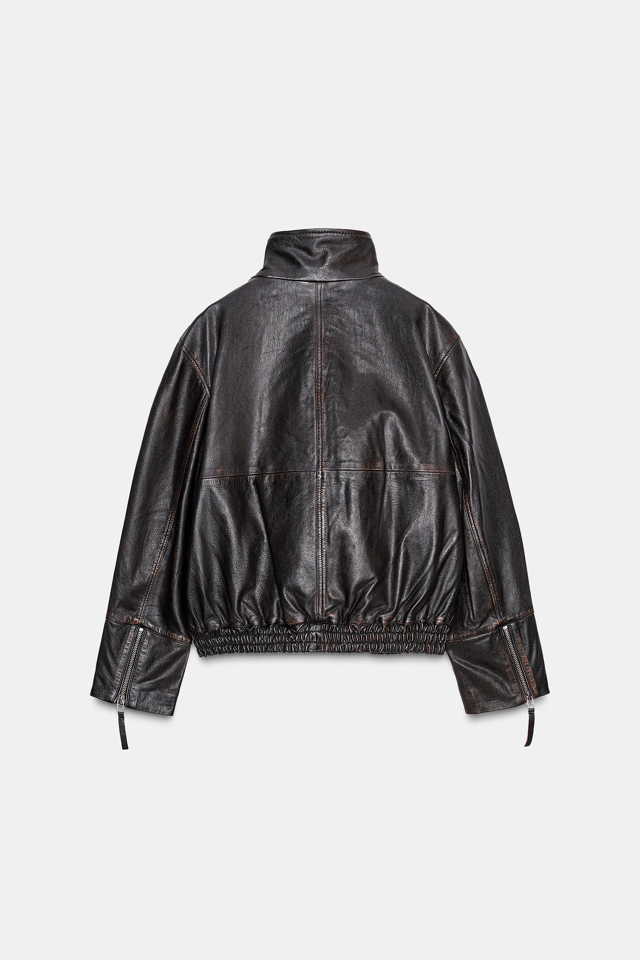 100% LEATHER BOMBER JACKET ZW COLLECTION LIMITED EDITION - Black
