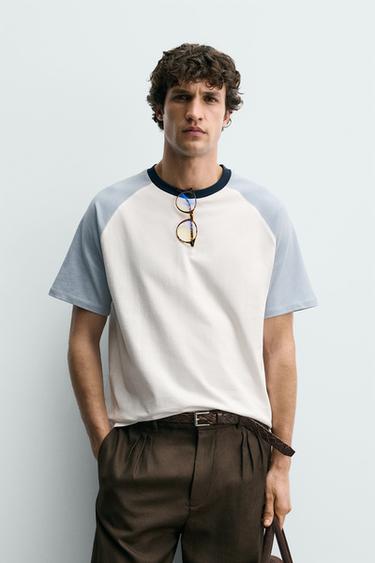 CAMISETA REGULAR FIT COLOR BLOCK - Crudo de Zara