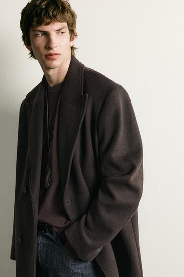 Zara DOUBLE BREASTED WOOL BLEND COAT - Brown