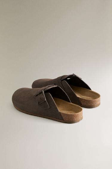 LEATHER CLOGS WITH BUCKLE AND TOPSTITCHING DETAIL - Dark Grey by Zara - Image 3