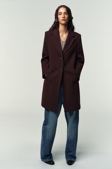 Zara SOFT SHOULDER PAD COAT - Burgundy - Image 0