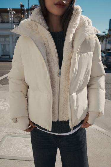 ANORAK À CAPUCHE EN BORG DÉPERLANT COUPE-VENT - Écru de Zara - Image 3