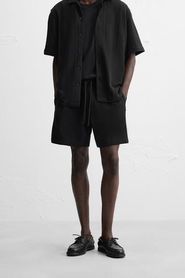 Zara JACQUARD TEXTURED SHORTS - Black