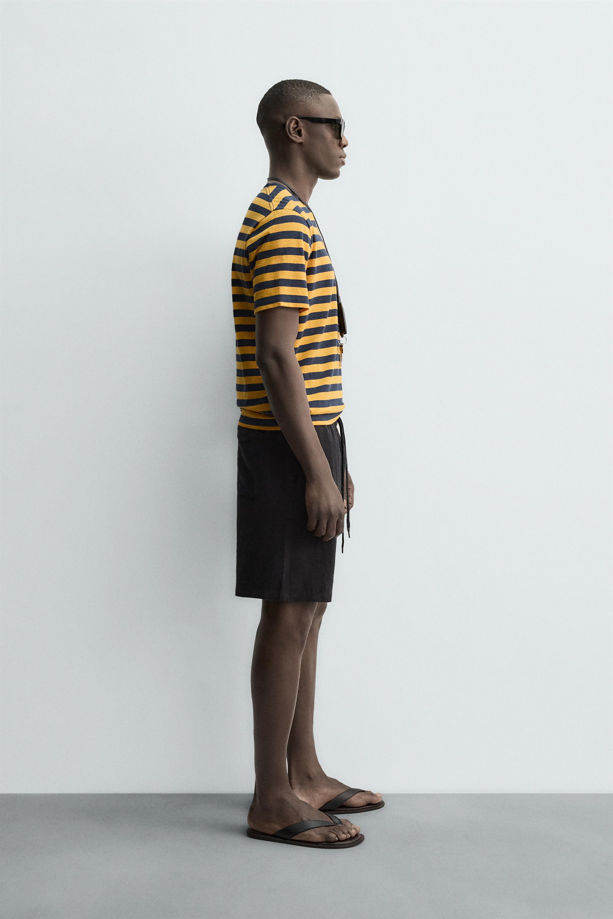 STRIPED LINEN COTTON BLEND T-SHIRT