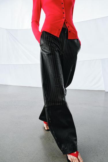 PANTALON EN CUIR À RAYURES ZW COLLECTION LIMITED EDITION - Noir de Zara