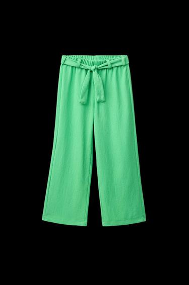 HOSE MIT STRUKTURMUSTER UND GÜRTEL - Grün von Zara - Bild 0