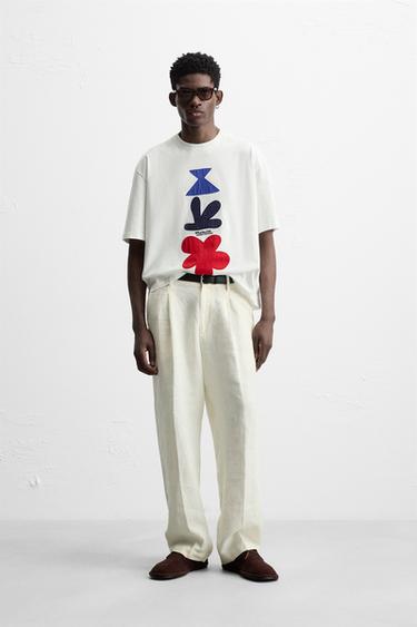 Zara GEOMETRIC PATCH T-SHIRT - White