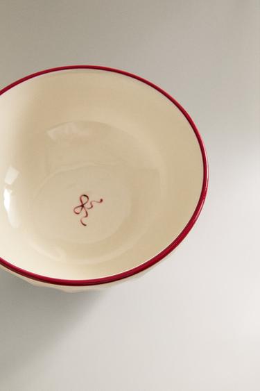 WAVY STONEWARE CHRISTMAS BOWL - White / Red by Zara - Image 2