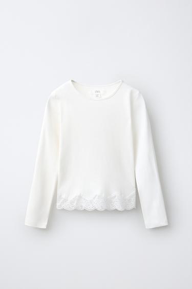 LACE RIB T-SHIRT — Oyster-white 2