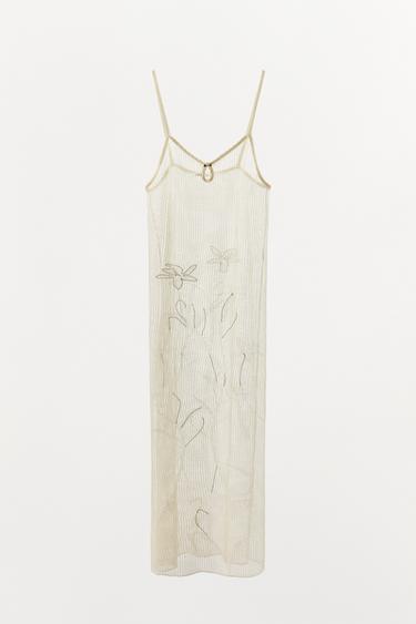 SEMI-SHEER CHUNKY KNIT LACE DRESS - Oyster-white by Zara - Image 4