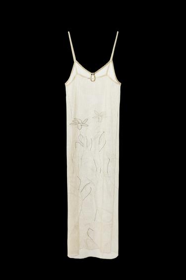 Zara SEMI-SHEER KNIT LACE DRESS - Oyster-white - Image 0
