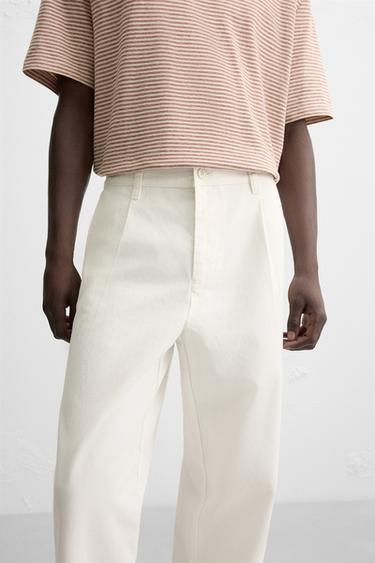 PANTALON RELAXED FIT PLIS - Blanc cassé de Zara - Image 4