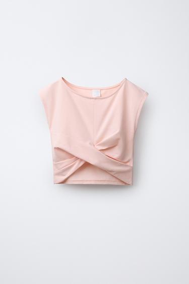 Zara KNOTTED T-SHIRT - Light pink