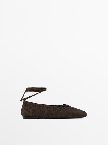 Zara Lace-up printed ballet flats - Brown - Image 0