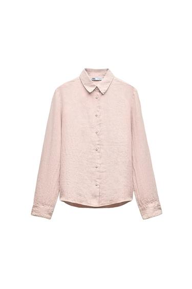 ZW COLLECTION 100% LINEN SHIRT - Pastel pink by Zara