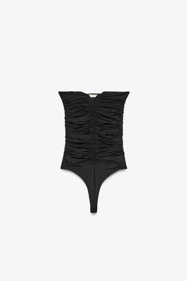 RUFFLED POLYAMIDE BANDEAU BODYSUIT - Black by Zara