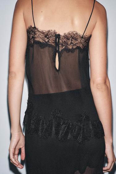 PLEATED LACE TOP - Black by Zara - Image 2