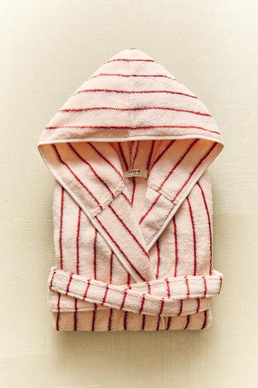 LARGE VELOUR BATHROBE WITH STRIPES - Pink by Zara