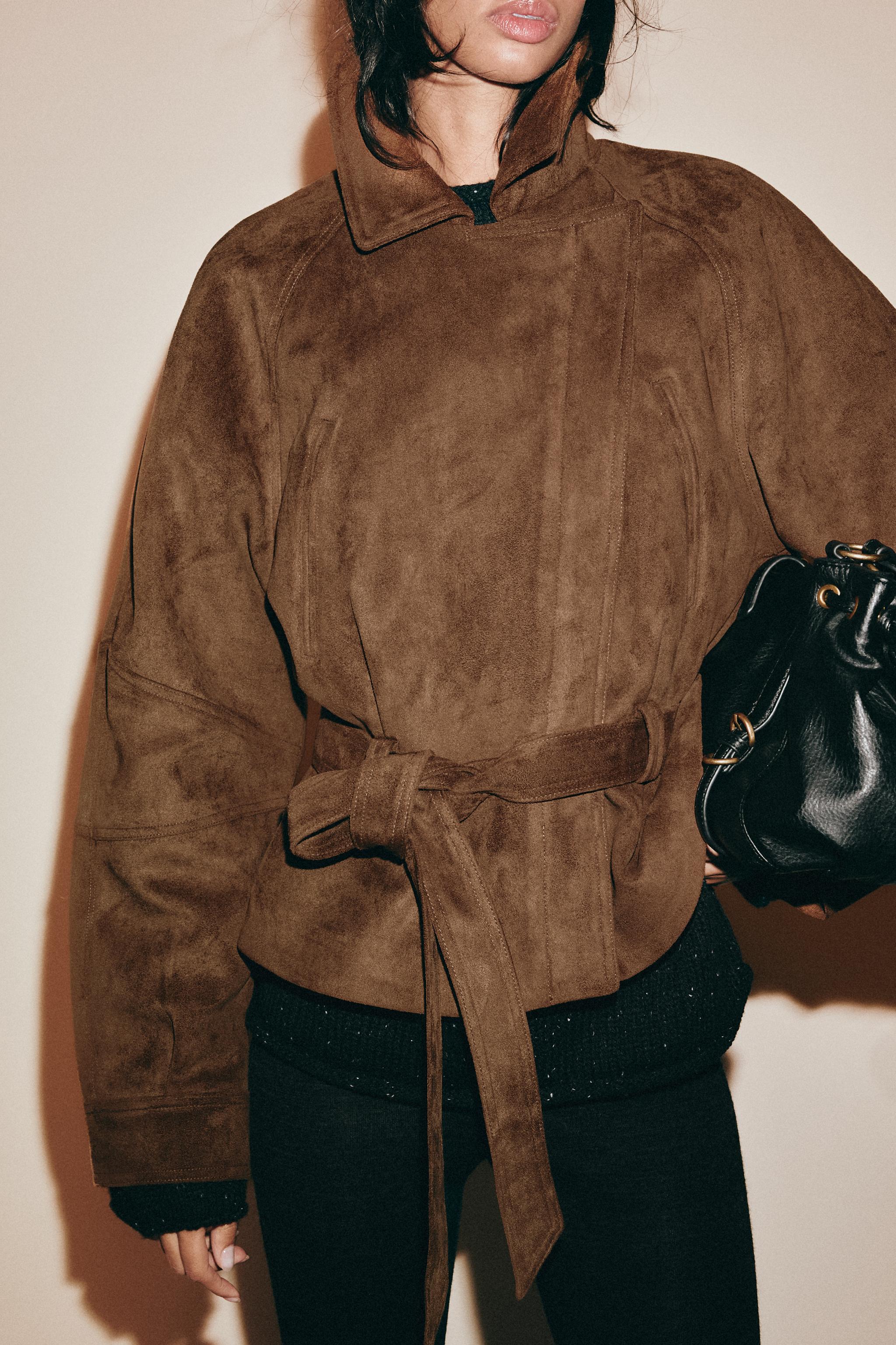 FAUX SUEDE BELTED JACKET
