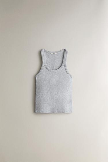Zara REVERSIBLE COTTON TANK TOP - Gray
