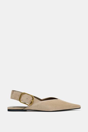 Zara SPLIT LEATHER BUCKLE SLINGBACKS - Beige - Image 0