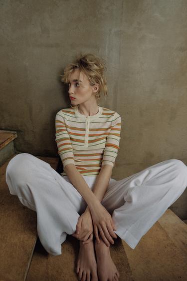 KNIT JUMPER WITH BUTTONS - striped by Zara