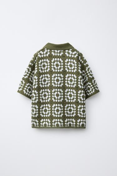 CROCHET KNIT SHIRT - Green by Zara - Image 1