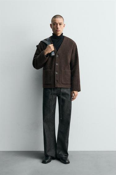 TEXTURED RELAXED FIT CARDIGAN - Dark brown by Zara