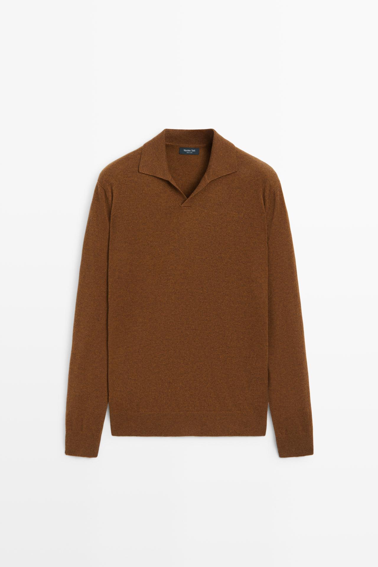 Wool blend knit polo sweater — Russet